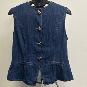 Dark Blue Denim Button-Front Vest